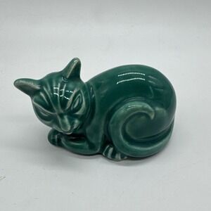Original Homer Laughlin Harlequin Green Cat Figurine Vintage Ceramic Rare